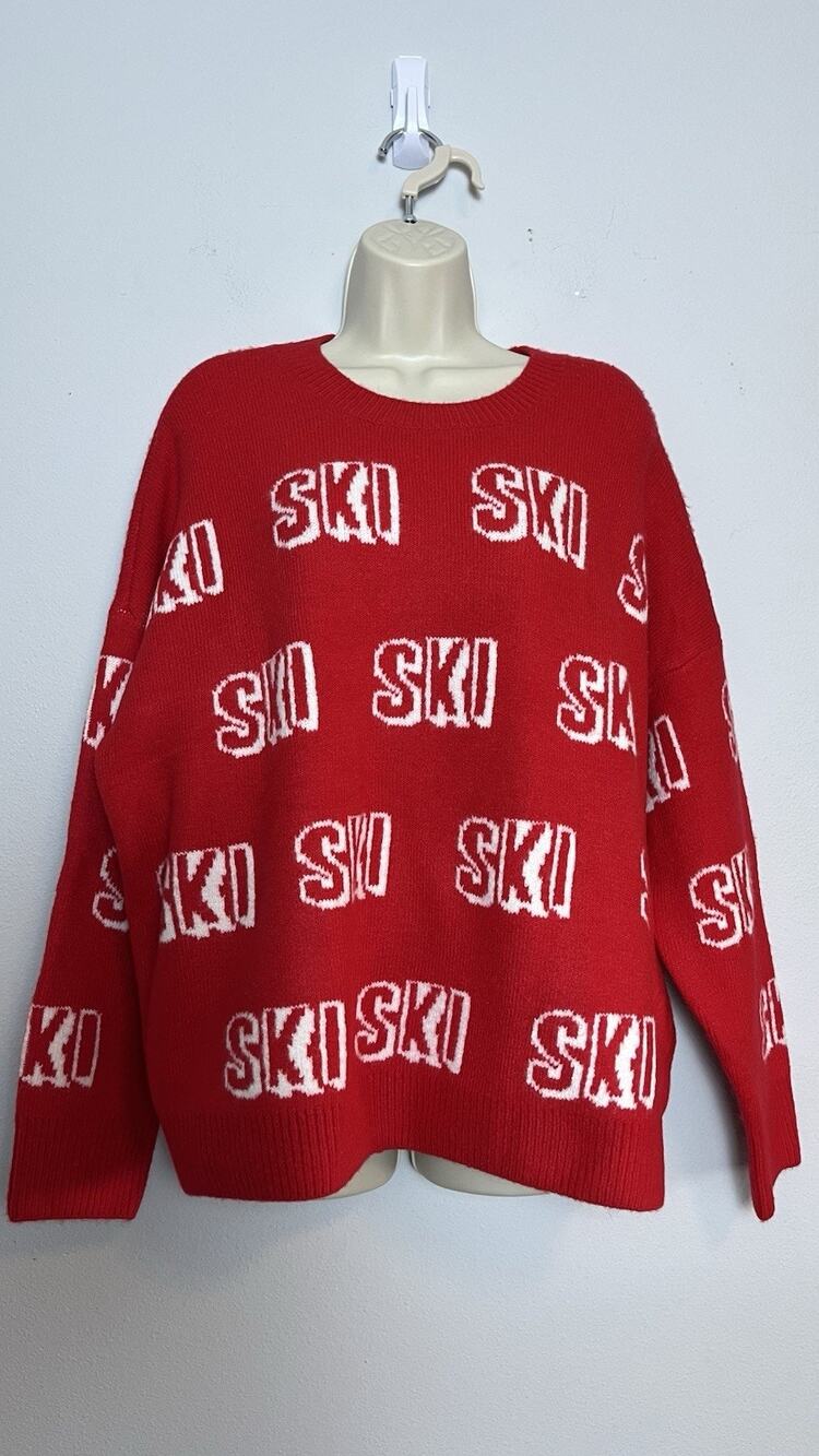 NWT CeCe L Knit Sweater Pullover Soft Red Ski Winter Outdoor Preppy Lodge Cabin